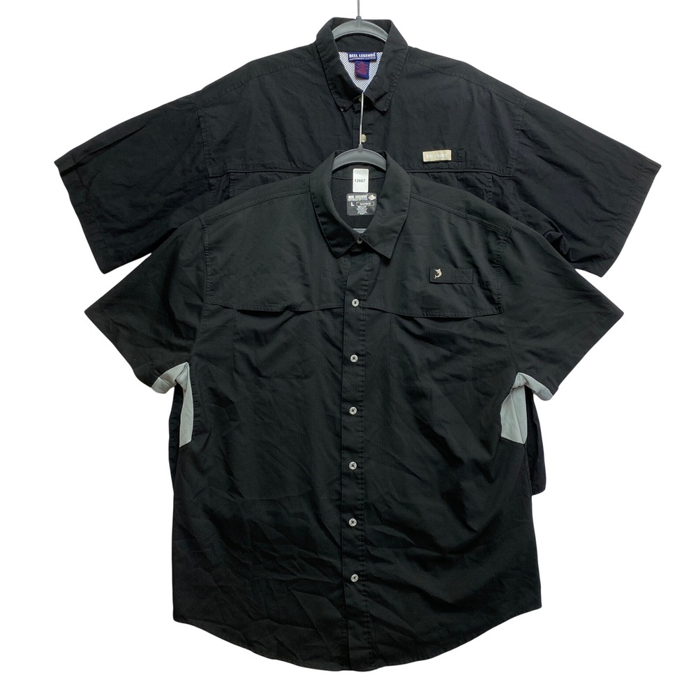 Reel Legends Fishing Shirt Mens L Black Mariner Performance Button Down Lot of 2